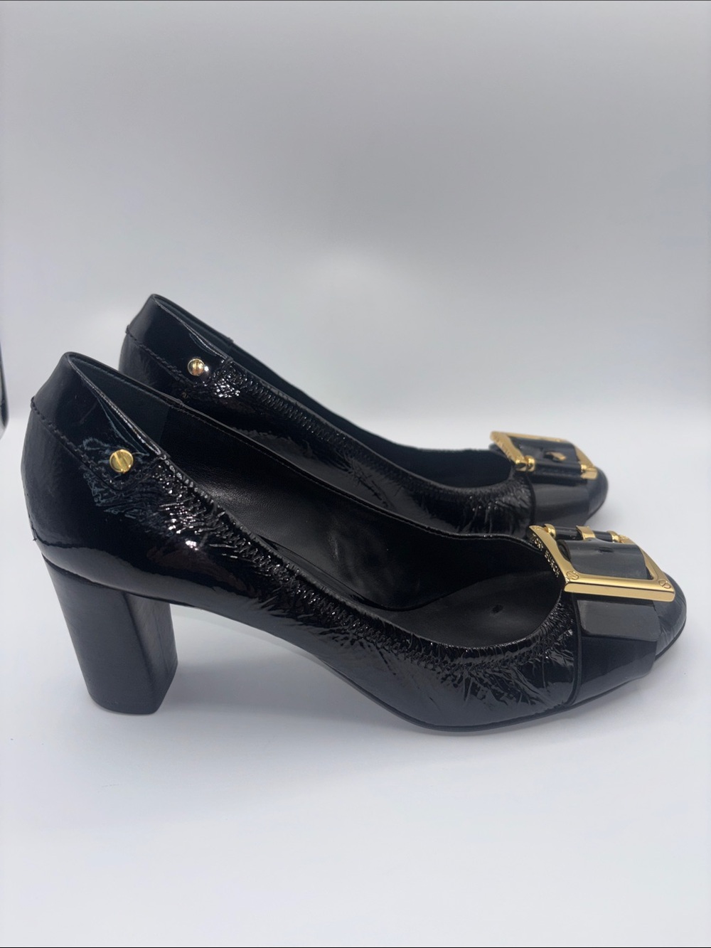Tory Burch Black Patent Leather Pumps with Gold Buckle - Picture 6 of 10